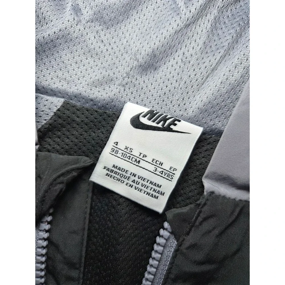 Kids Nike Black and Light Gray Hooded Windbreaker Jacket